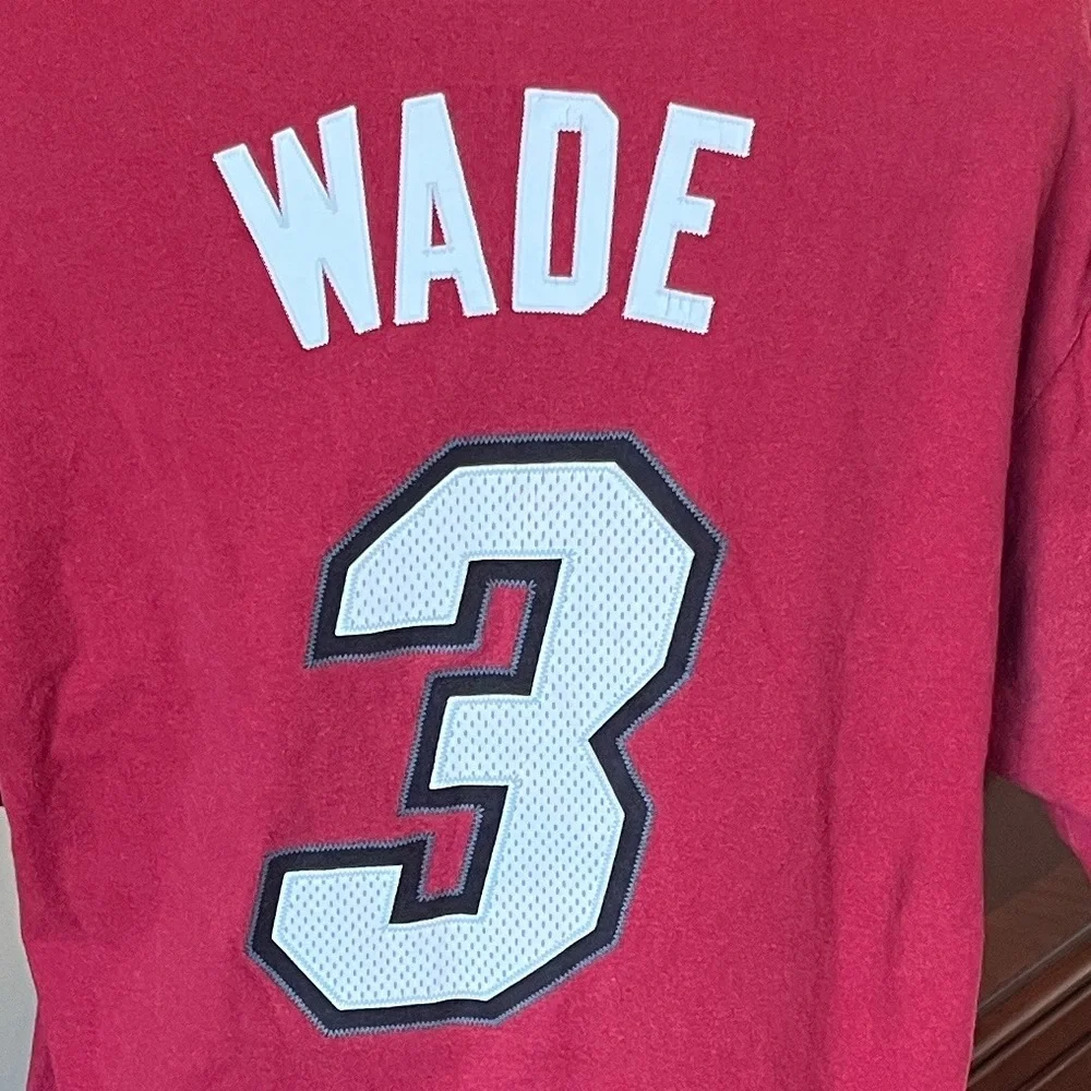 Miami Heat Wade #3 Adidas Red Cotton Short Sleeve Mens Medium